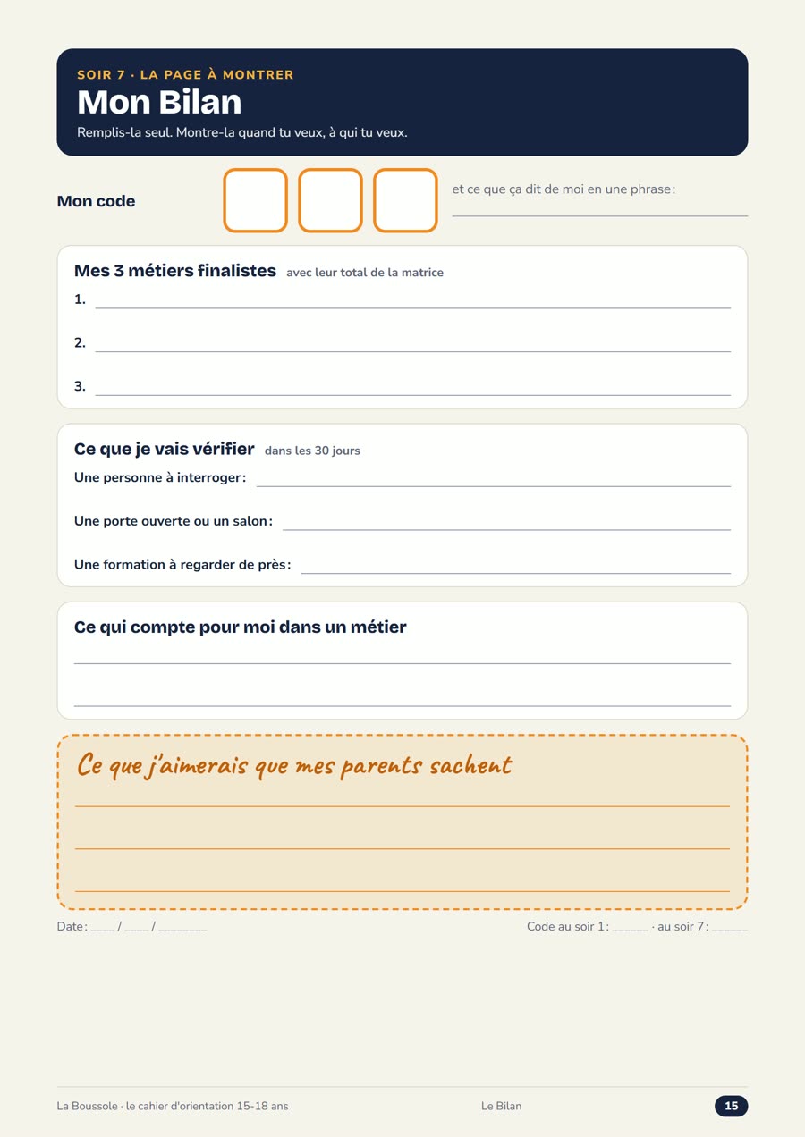 Le Bilan : une page remplie par l’ado
